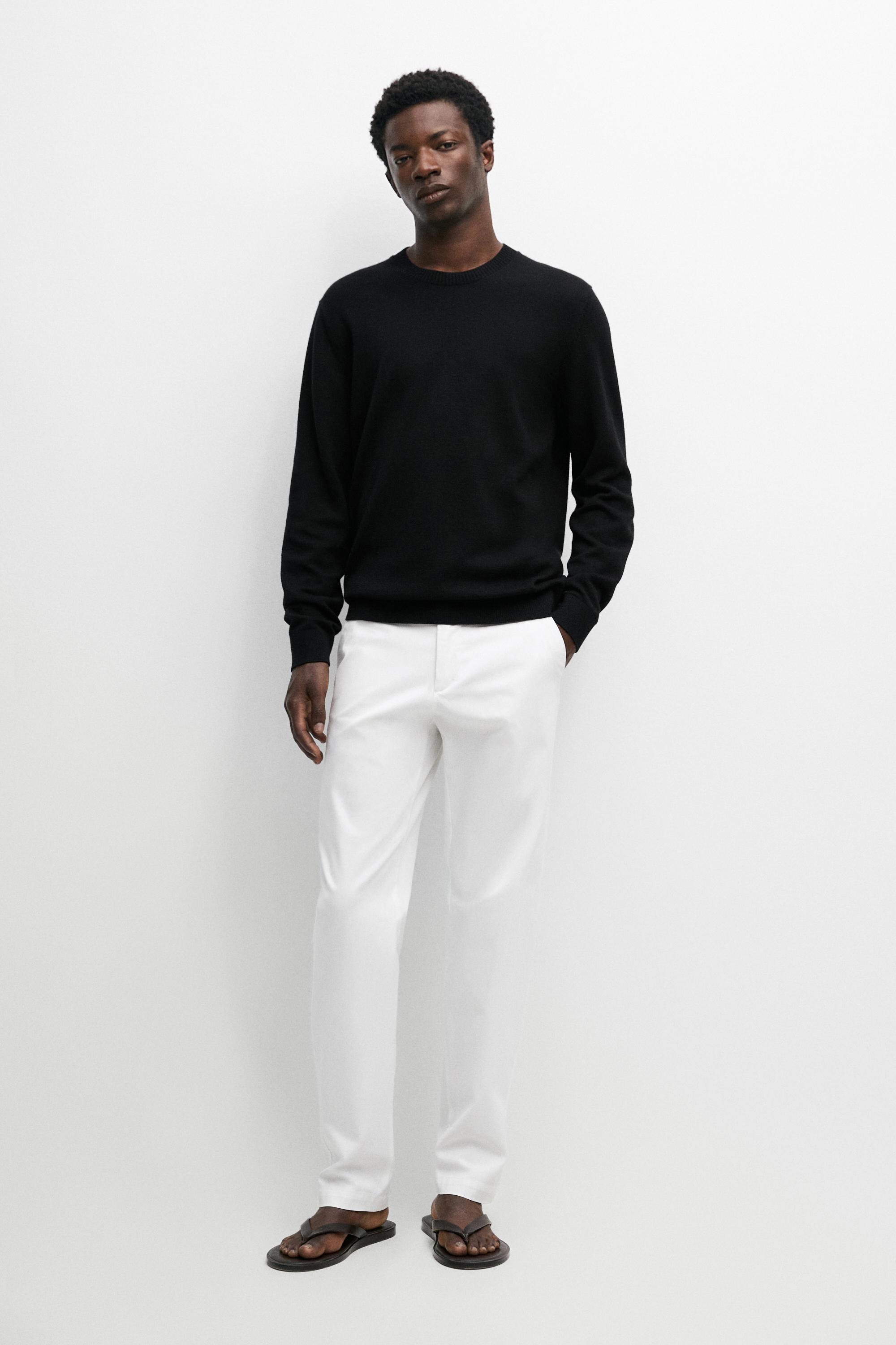 Knit cotton and wool sweater with crew neck