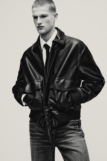 ШКІРЯНА КУРТКА ВІЛЬНОГО КРОЮ - Чорний Zara