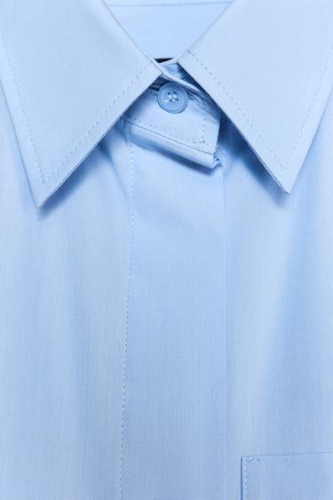 CHEMISE EN POPELINE AVEC POCHE - Bleu clair de Zara - Image 6