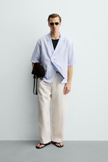 KIMONO-HEMD AUS VISKOSE-LEINEN - Himmelblau von Zara