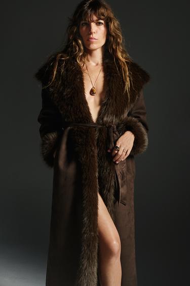 MANTEAU AVEC CEINTURE EFFET FOURRURE ZW COLLECTION - Marron de Zara