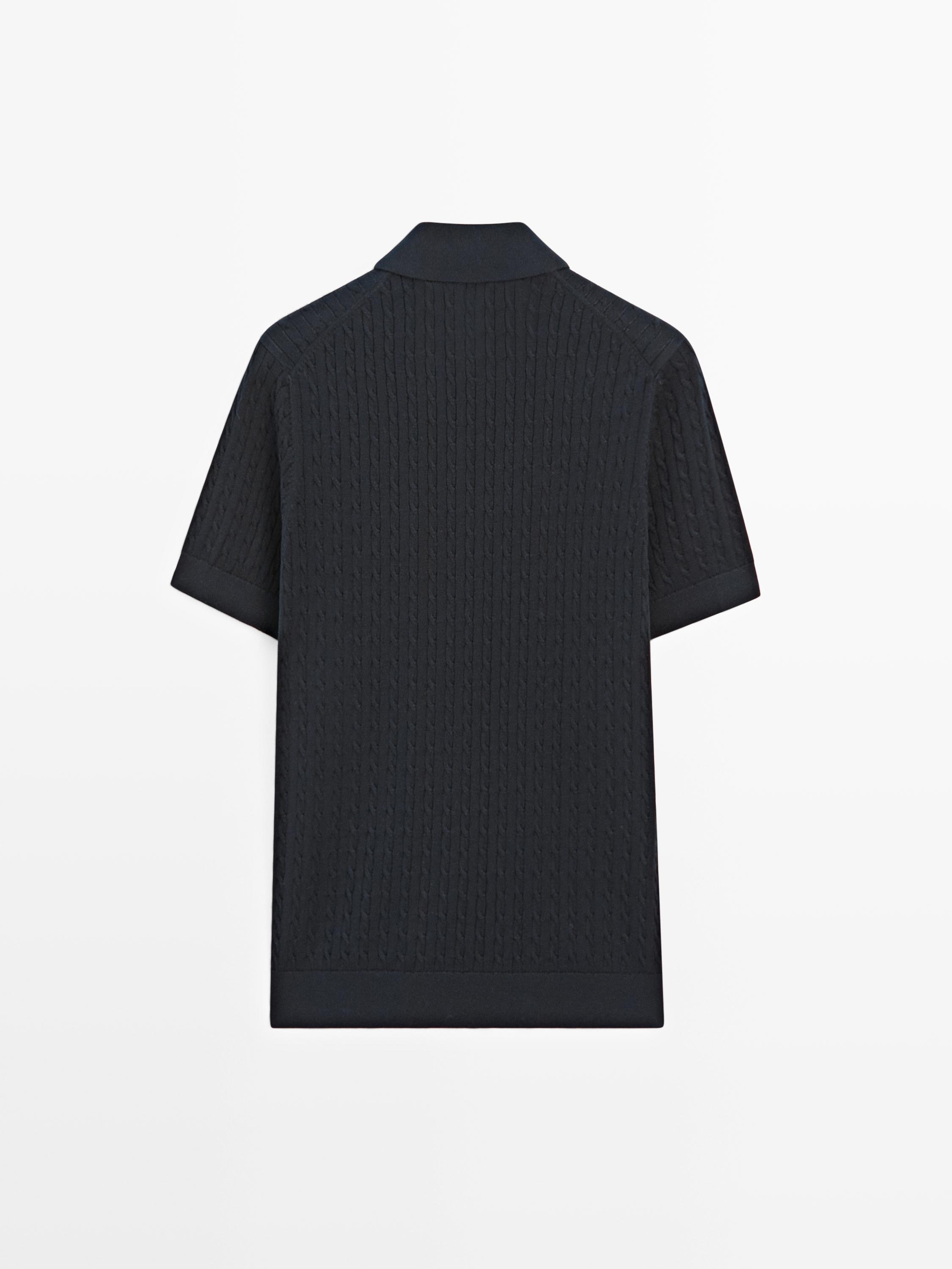 100% cotton cable-knit polo shirt