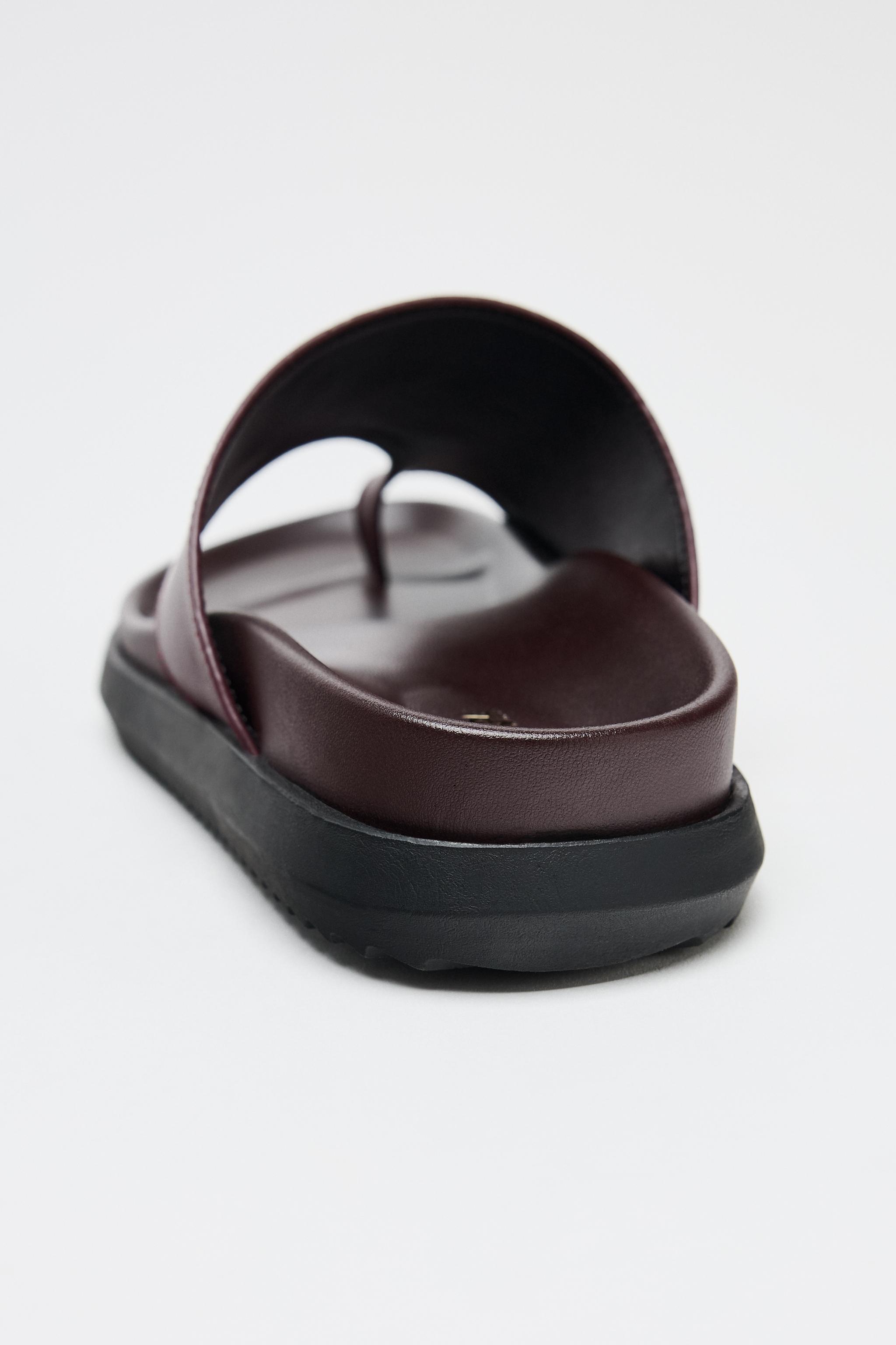 Leather Collection スライド サンダル レザー フラット フラット レザー スライドサンダル - ブラウン | ZARA Japan / 日本