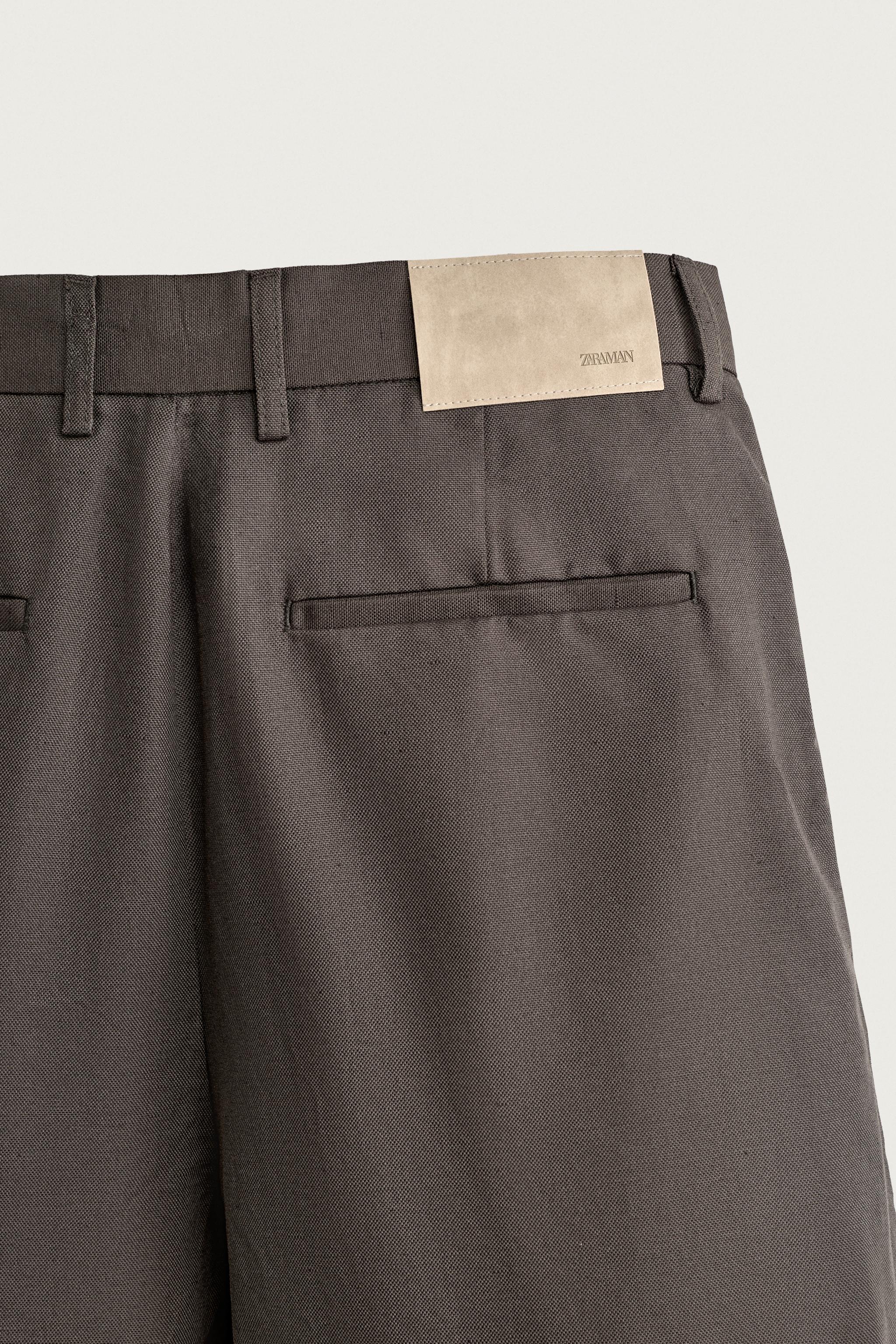 Мужские брюки Zara COTTON-LINEN PLEATED CHINO PANTS — фото 10
