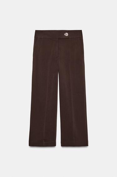 HIGH-WAIST STRAIGHT-LEG TROUSERS - Brown by Zara