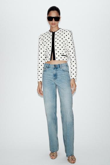 BLAZER CORTA LUNARES - Crudo / Negro de Zara