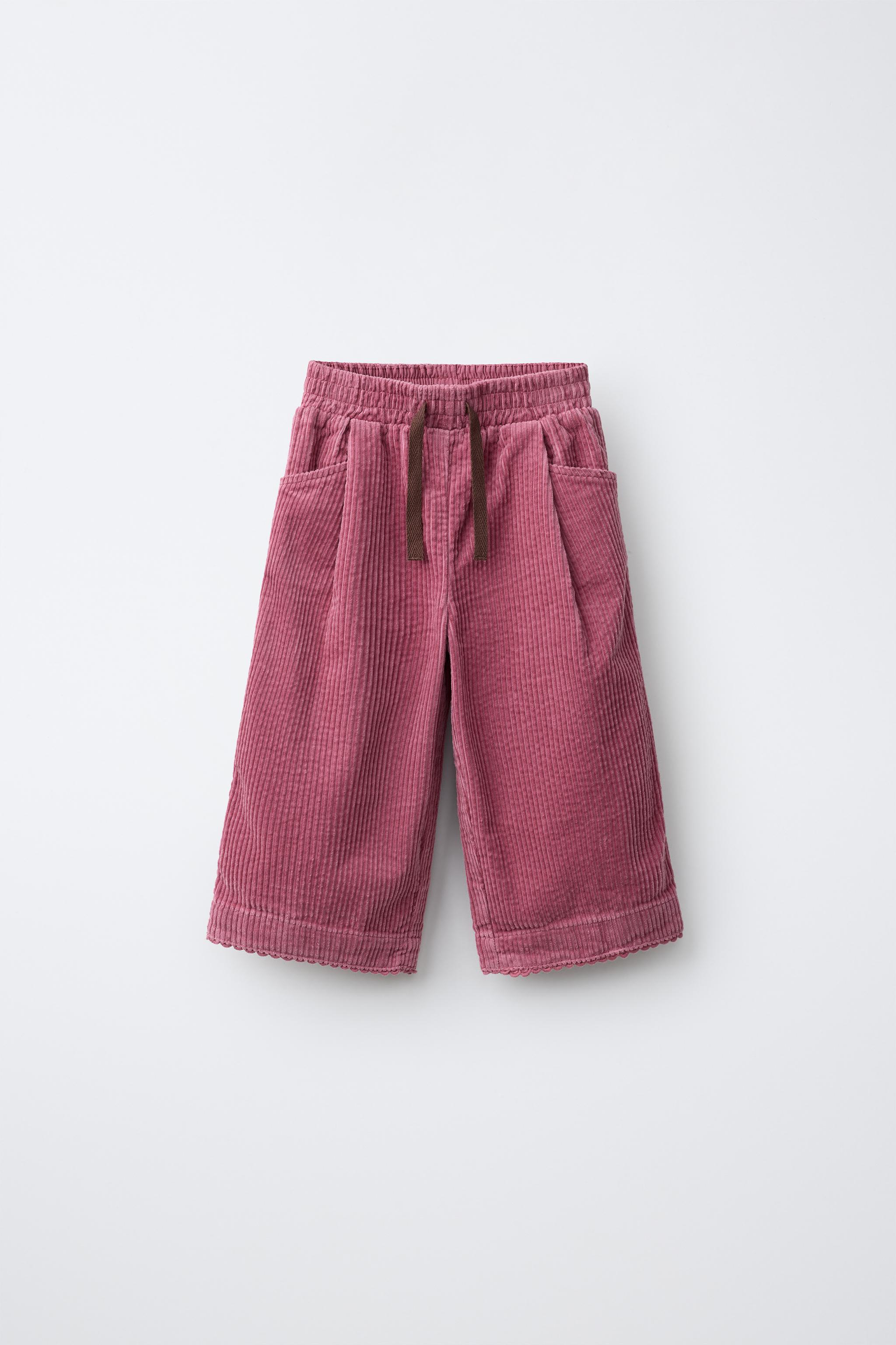 CORDUROY WIDE-LEG PANTS WITH LACE TRIM