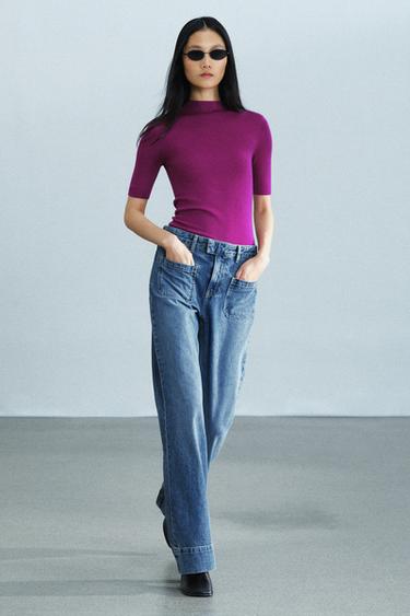 ÁO 100% LEN SIÊU MỊN TAY NGẮN - Hồng cánh sen từ Zara - Hình ảnh 0