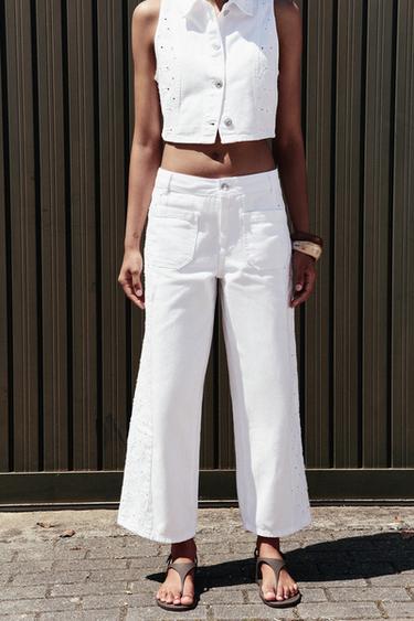 JEAN Z1975 À JAMBES LARGES BRODÉES PERFORÉES - Blanc de Zara - Image 1