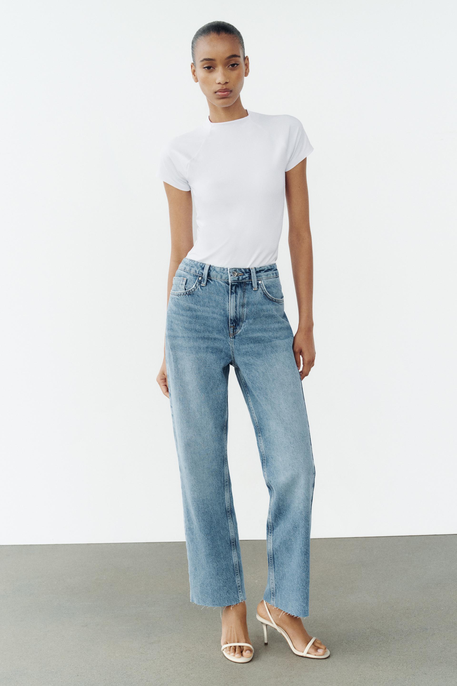 Z1975 STRAIGHT HIGH-WAIST ANKLE-LENGTH JEANS - Mid-blue | ZARA UAE ...