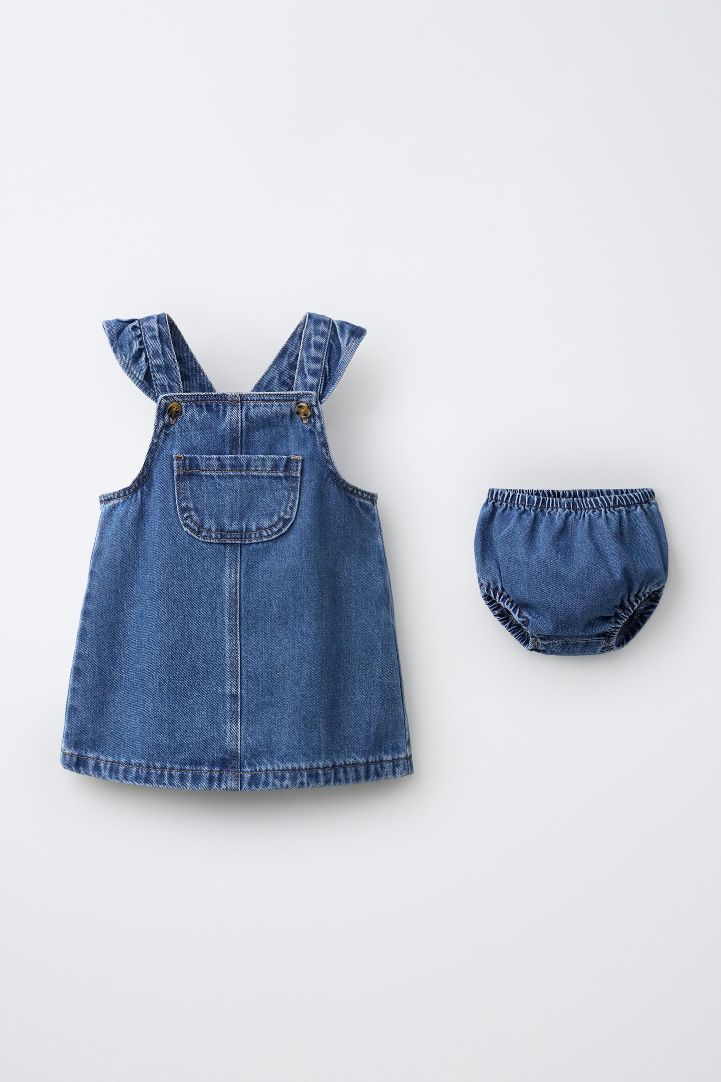 Детские комплекты Zara Denim Ruffle Pinafore Set, цвет: Синий — фото 1