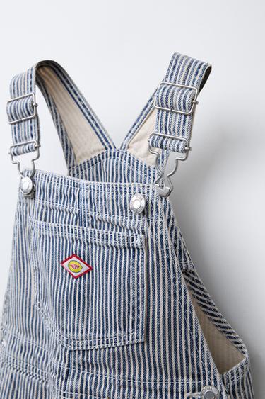 STRIPED TWILL SHORT DUNGAREES - Blue/White by Zara - Image 2