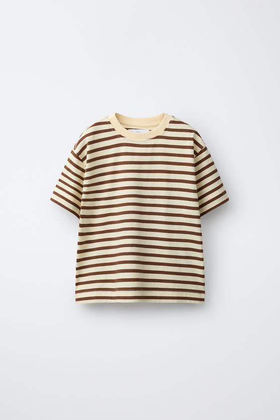 STRIPED T-SHIRT - Brown by Zara - Image 0