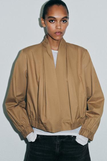 ZW COLLECTION WRAP-FRONT BOMBER SHIRT — Ocher 1