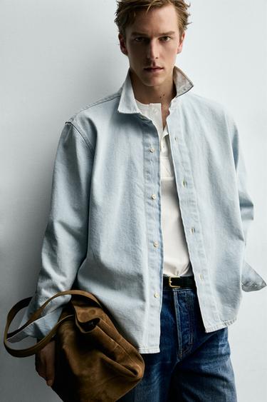 CHEMISE EN JEAN DÉLAVÉE COUPE RELAXED - Bleu clair de Zara - Image 5