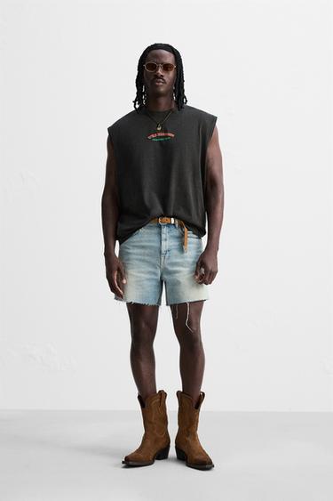 WASHED PRINT TANK T-SHIRT - Dark anthracite by Zara - Image 0
