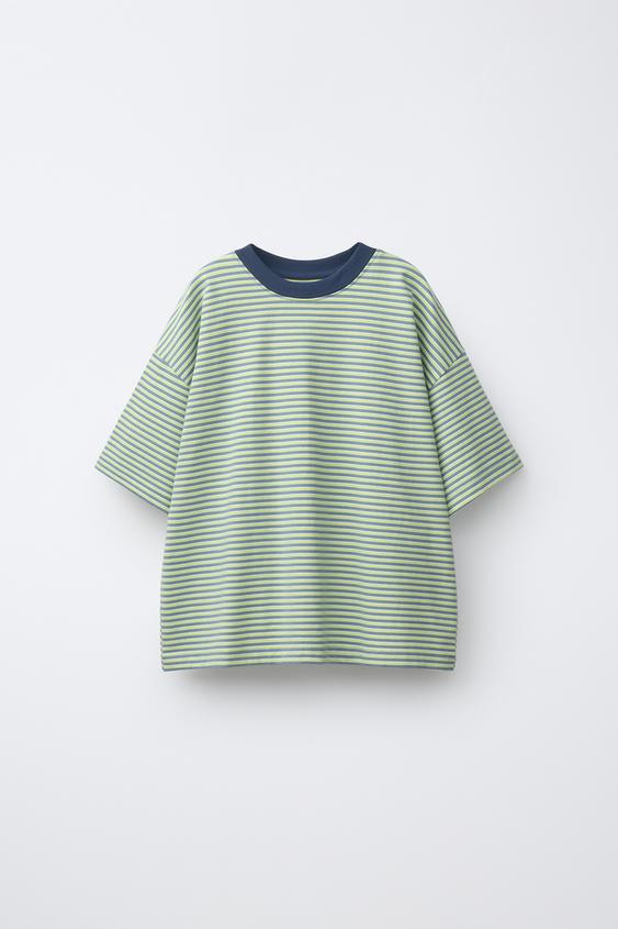 T-SHIRT HEAVYWEIGHT À RAYURES - Raie verte de Zara - Image 0