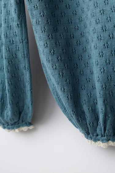 PANTALON BLOOMER EN MAILLE À FLEURS BRODÉES - Bleu moyen de Zara - Image 3