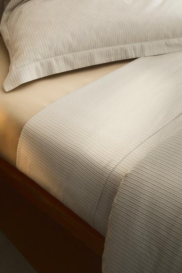 STRIPED SATEEN FLAT SHEET (300 THREAD COUNT) - Ecru by Zara - Image 4