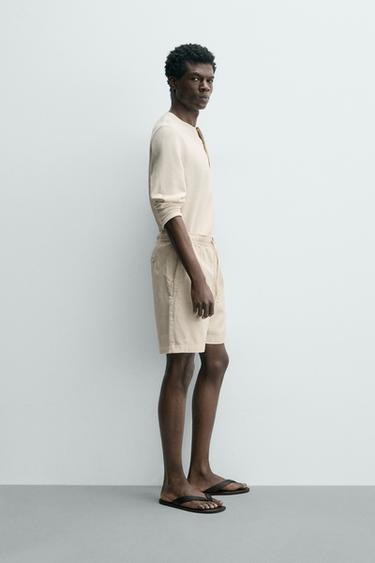 REGULAR FIT TEXTURED BERMUDA SHORTS - Light beige by Zara - Image 3