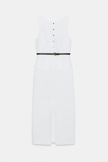 MIDI DRESS WITH BELT - Oyster-white by Zara - Image 6
