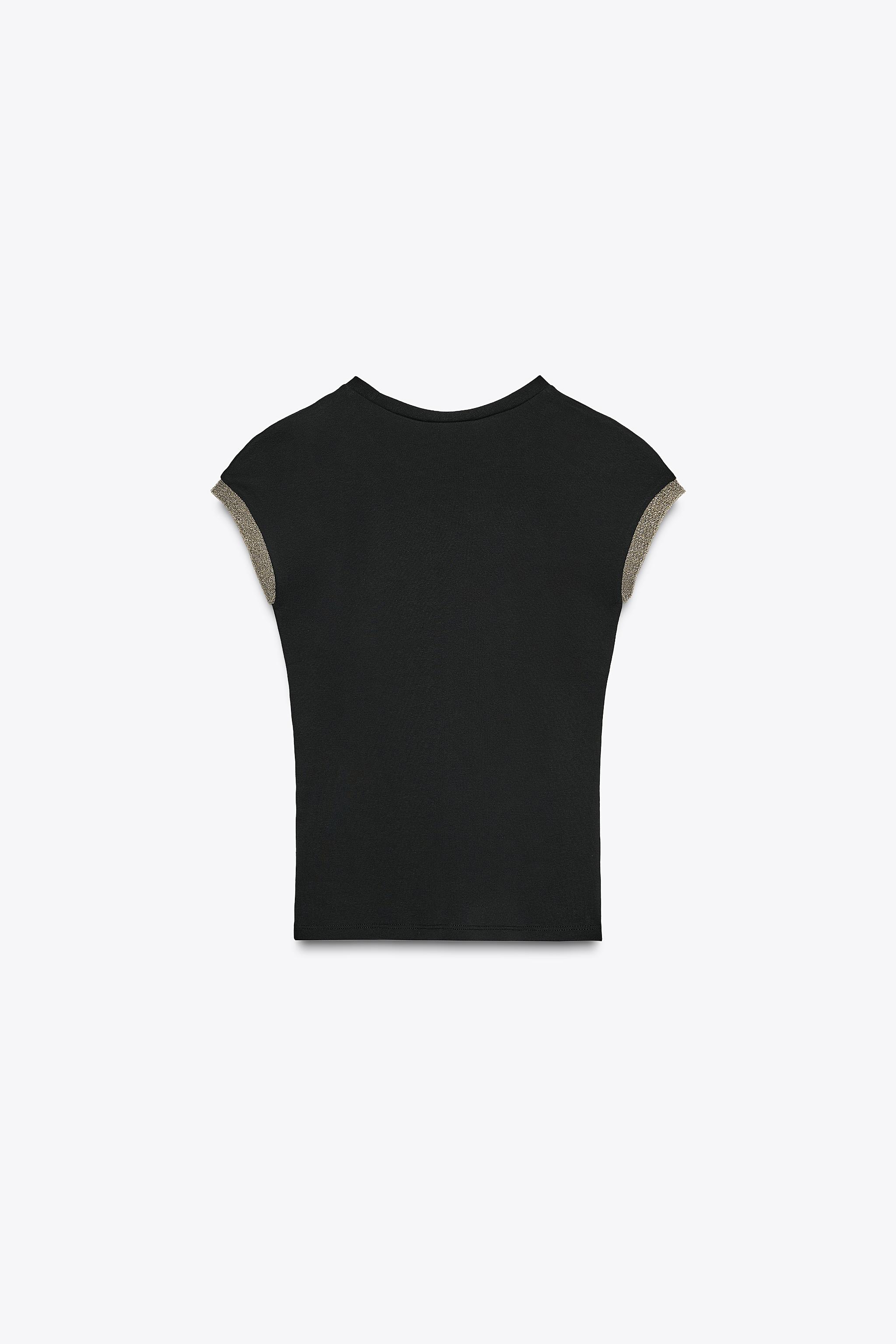 METALLIC THREAD T-SHIRT - Black | ZARA United States