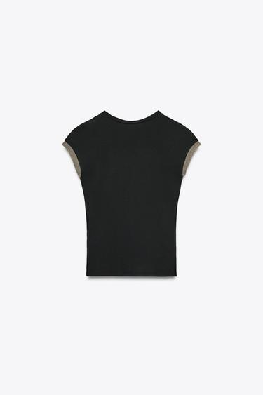 METALLIC THREAD T-SHIRT - Black by Zara - Image 5