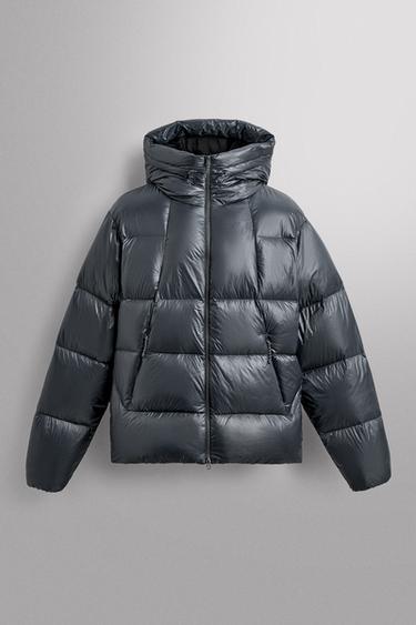 Zara 100% FEATHER PUFFER JACKET - Gray green