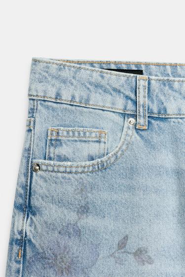 JEAN Z1975 DROIT TAILLE MI-HAUTE LONG IMPRIMÉ FLEURI - Bleu moyen de Zara - Image 10