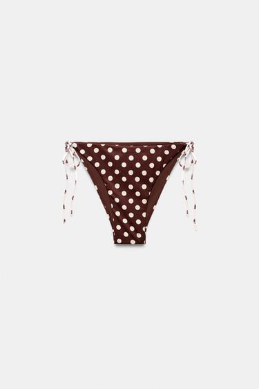 Zara POLKA DOT BIKINI BOTTOMS - Brown