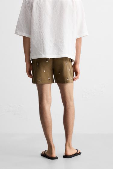 MAILLOT DE BAIN MOYEN BRODÉ - Marron de Zara - Image 3