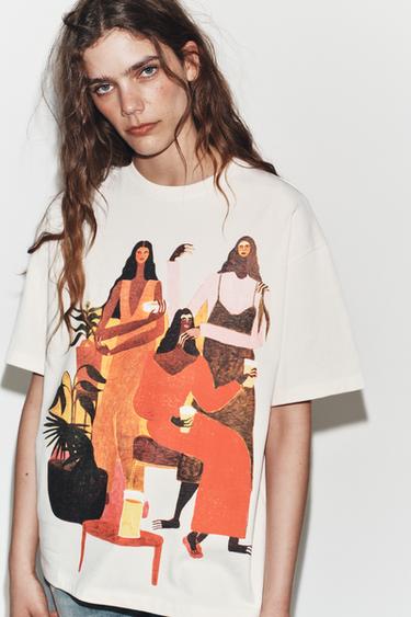 Zara MANUJA WALDIA 印花 T 恤 - 磨白色