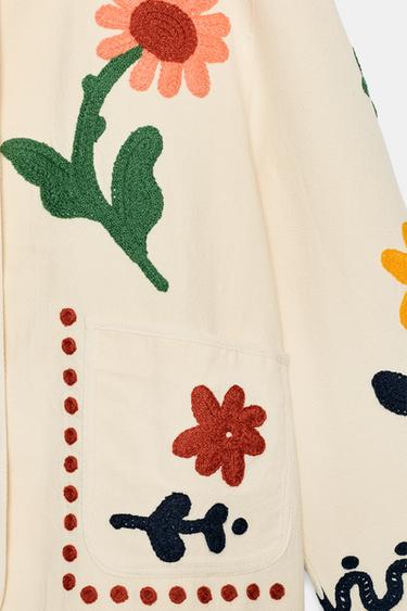 GILET BRODÉ À FLEURS 100% COTON - Écru de Zara - Image 8