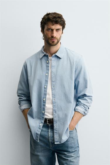 WASHED DENIM SHIRT - Sky blue by Zara