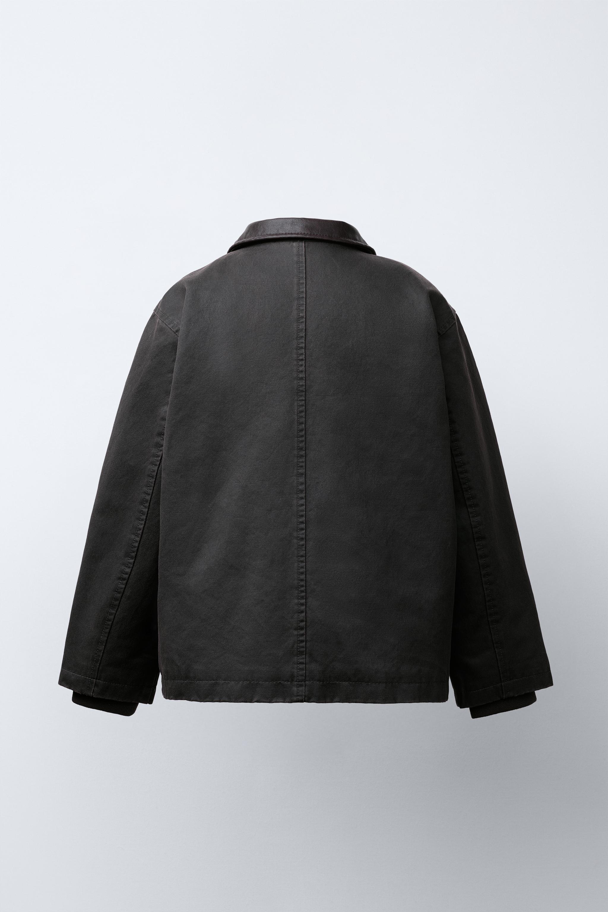 WAXED JACKET WITH LEATHER-EFFECT COLLAR - Brown | ZARA Singapore
