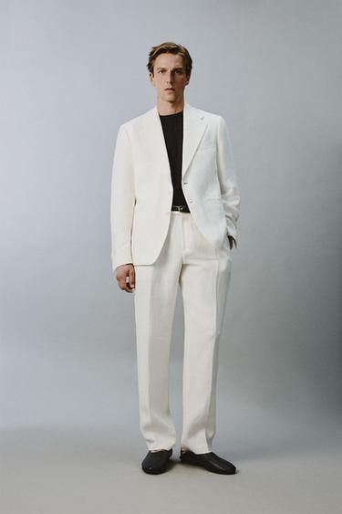 PANTALÓN PLIEGUES TRAJE 100% LINO - Blanco de Zara