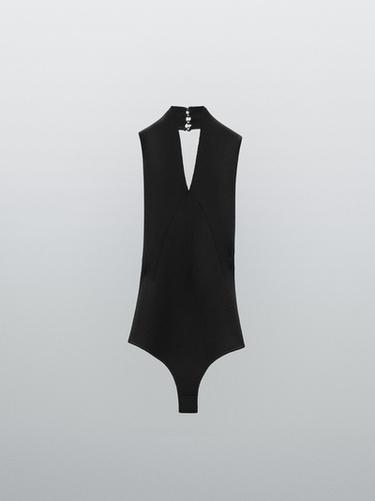 Zara Knit halter bodysuit with V-neck - STUDIO - Black