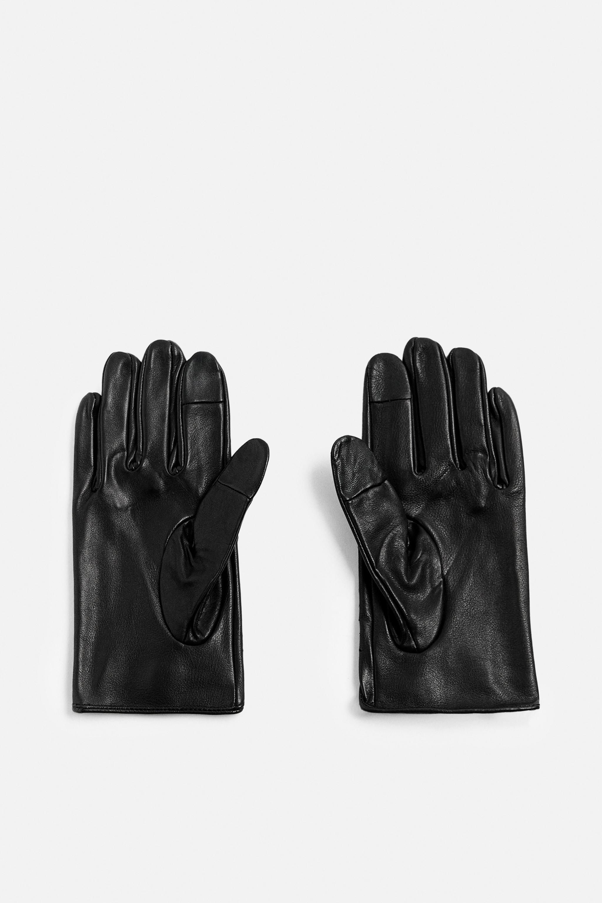 Zara Leather Driving Gloves Black Men