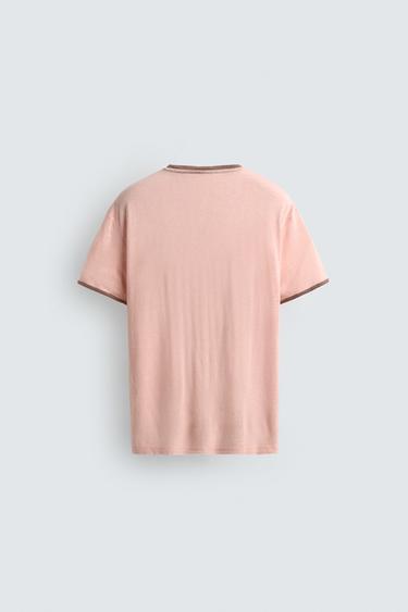 CONTRAST VISCOSE/LINEN T-SHIRT - Light pink by Zara - Image 6