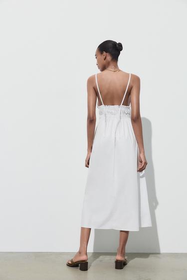 ROBE MIDI EN POPELINE À BRETELLES - Blanc de Zara - Image 5