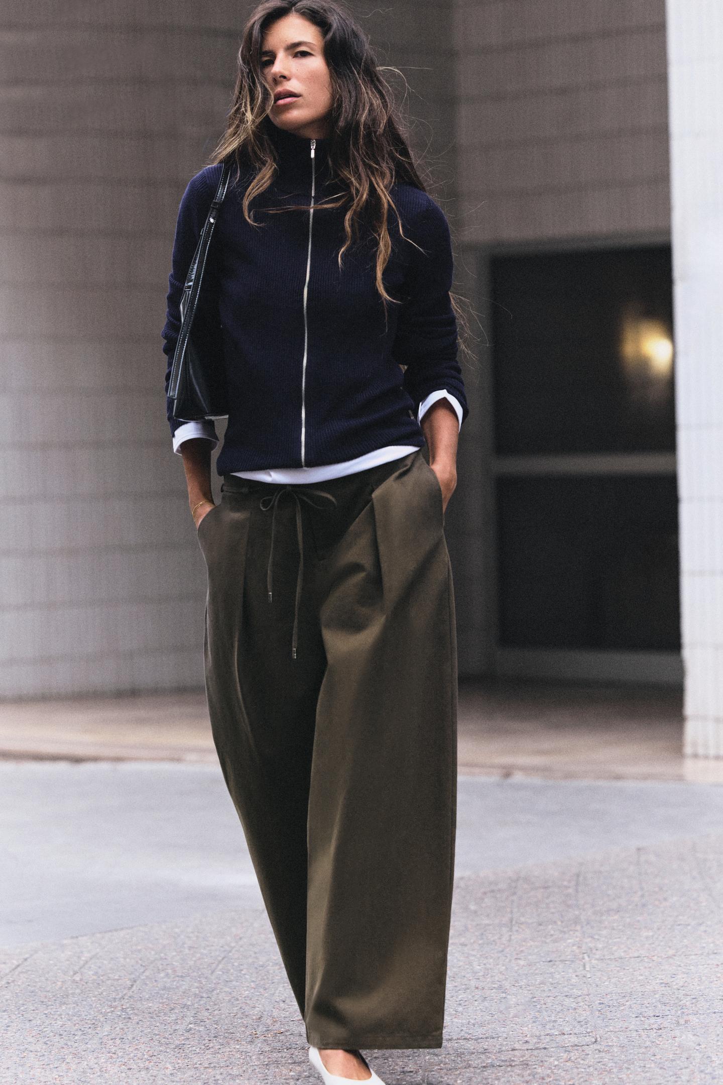 Женские брюки Zara Wide-Leg Pleated Belt, цвет: Коричневый / Серо-коричневый — фото 3
