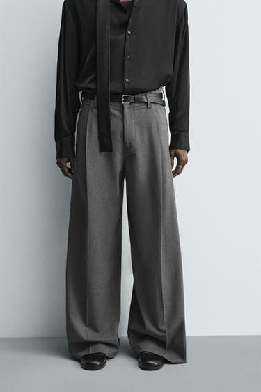 WIDE-LEG PLEATED TROUSERS - Grey by Zara