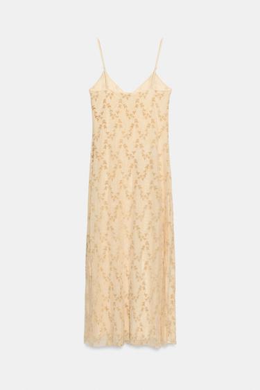 ROBE STYLE LINGERIE EN TISSU DÉVORÉ - Beige de Zara - Image 4