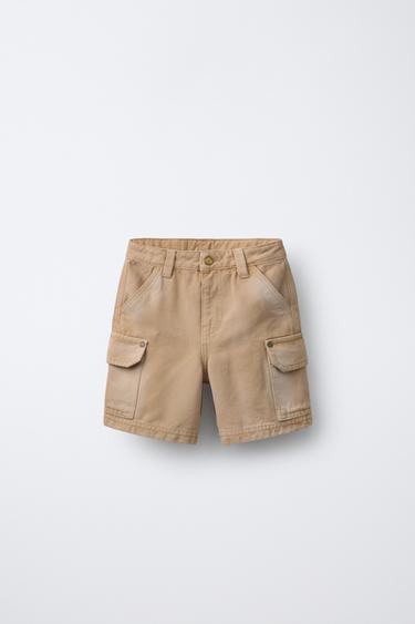 Zara CANVAS CARGO SHORTS - taupe brown - Image 0