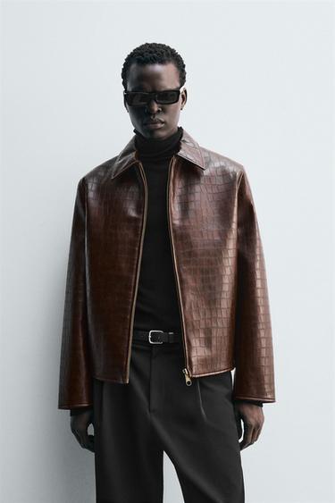 EMBOSSED FAUX LEATHER JACKET - Brown by Zara