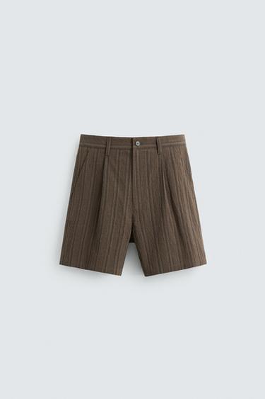 STRIPED REGULAR FIT BERMUDA SHORTS - Brown by Zara