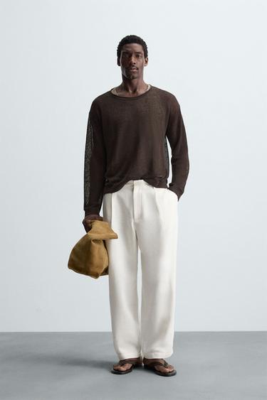 LINEN BLEND TEXTURED SWEATER - Brown by Zara