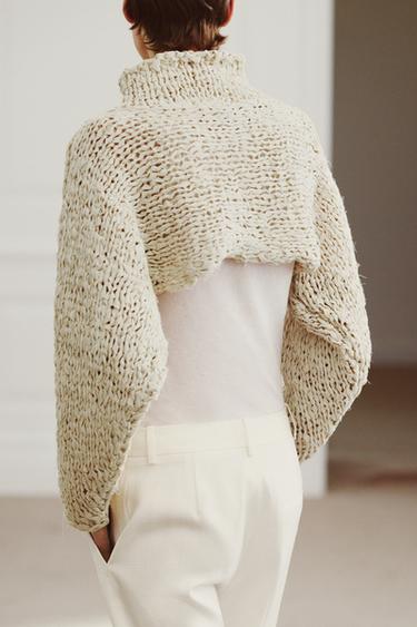 Zara 短版交叉綁帶針織衫 - 裸色