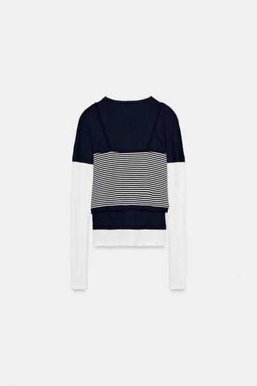 TRIPLE STRIPE EFFECT T-SHIRT - Navy blue by Zara - Image 5
