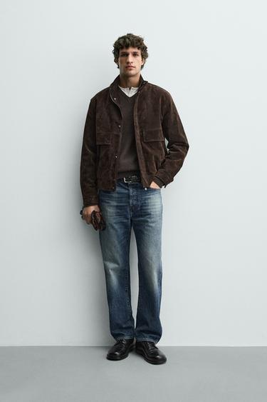 CAZADORA PIEL SERRAJE - Marrón de Zara